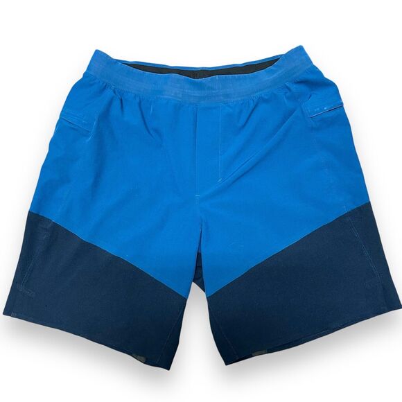 Lululemon Shorts Mens Medium Blue Namaste At The Beach Pockets Lined Active 8" - Picture 1 of 15